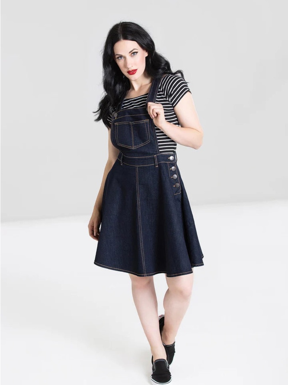 Hell Bunny Dark Blue Denim Pinafore Dress